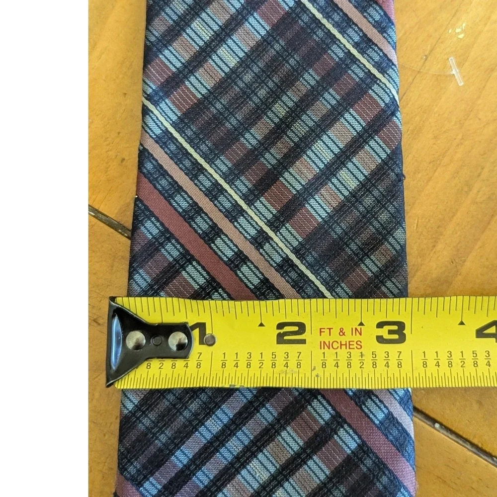 Vintage‎ Sears Perma-Prest Navy Blue Burgundy Plaid Men's Necktie Fashion Coll